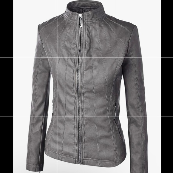 Vero Moda Gray Leather Jacket with Stand-Up Collar (XS) NWOT - Picture 3 of 3